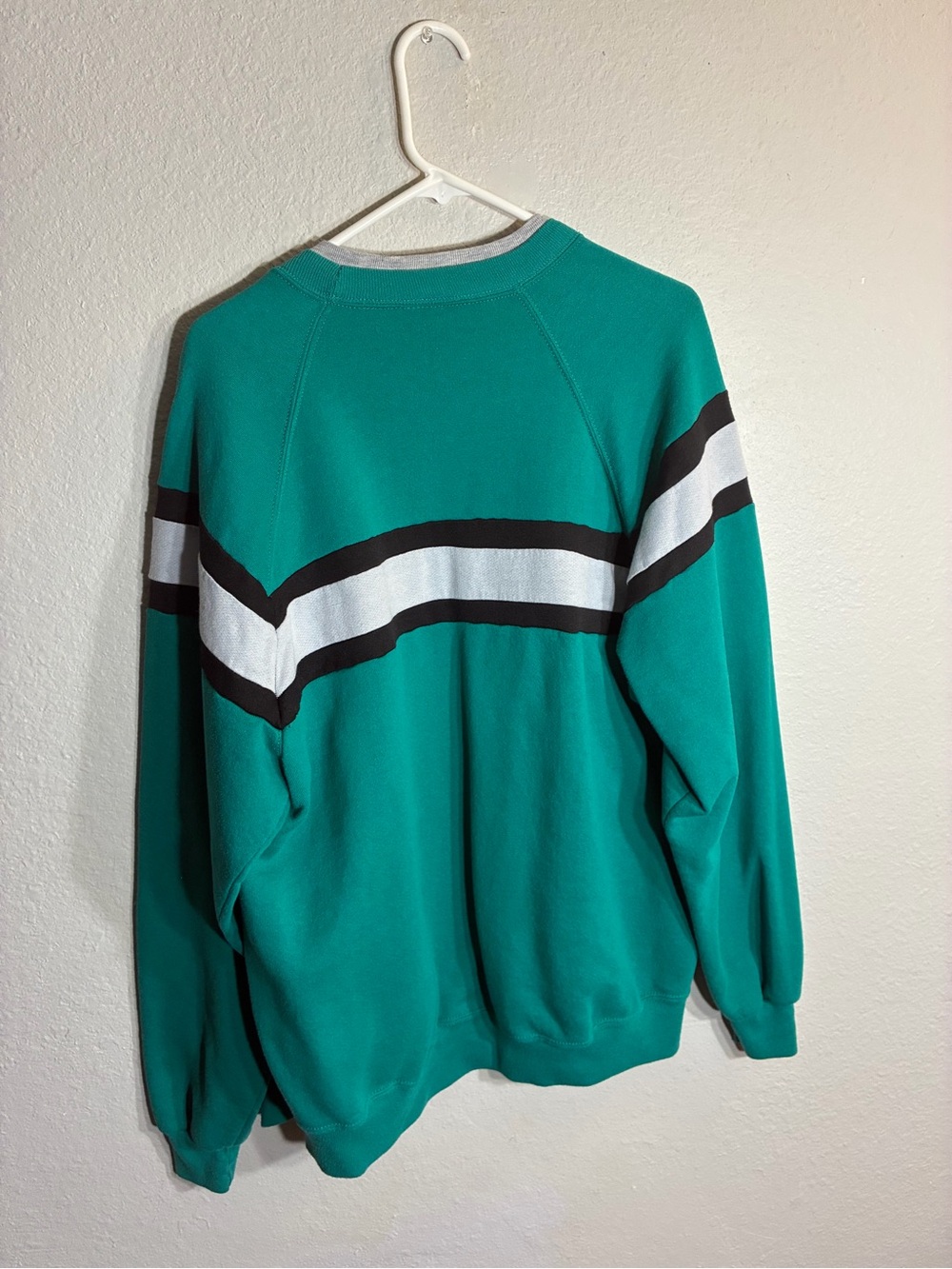 Jerzees Teal Zip-Up Sweatshirt with Black and Light Gray Stripes - Picture 5 of 5
